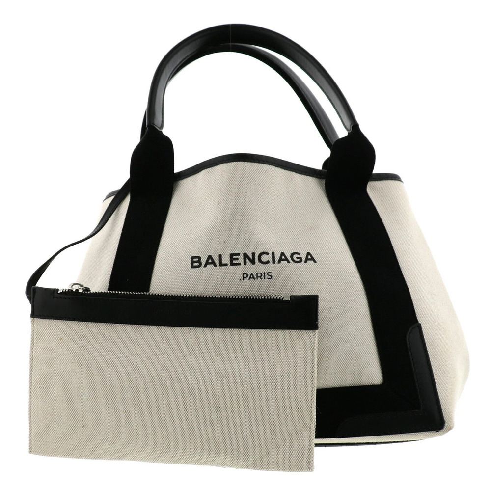 BALENCIAGA Navy Blue Cabas Bag Handbag White Black